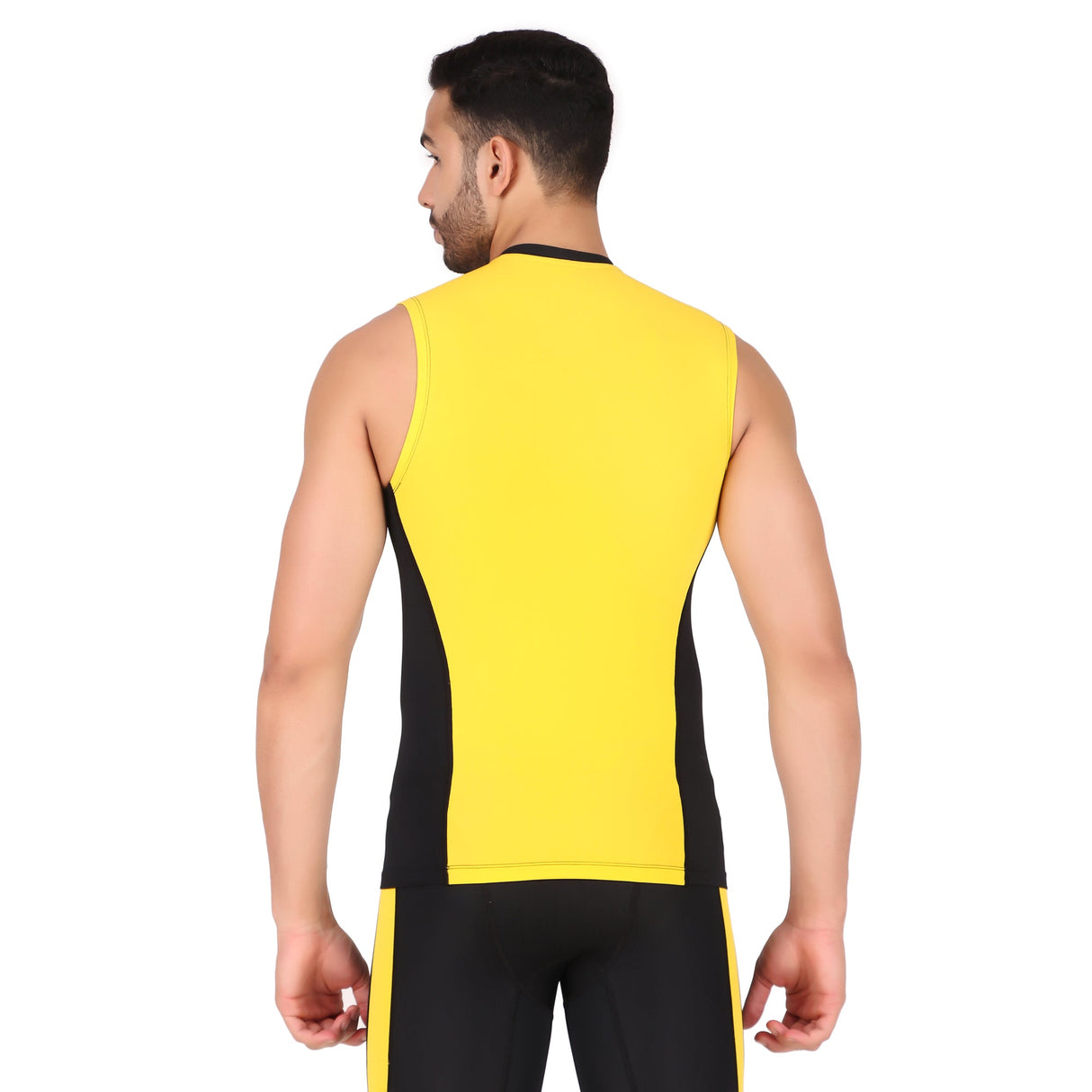 Nylon DC Compression Tshirt Cutsleeves Tights For Men (Black/Yellow)