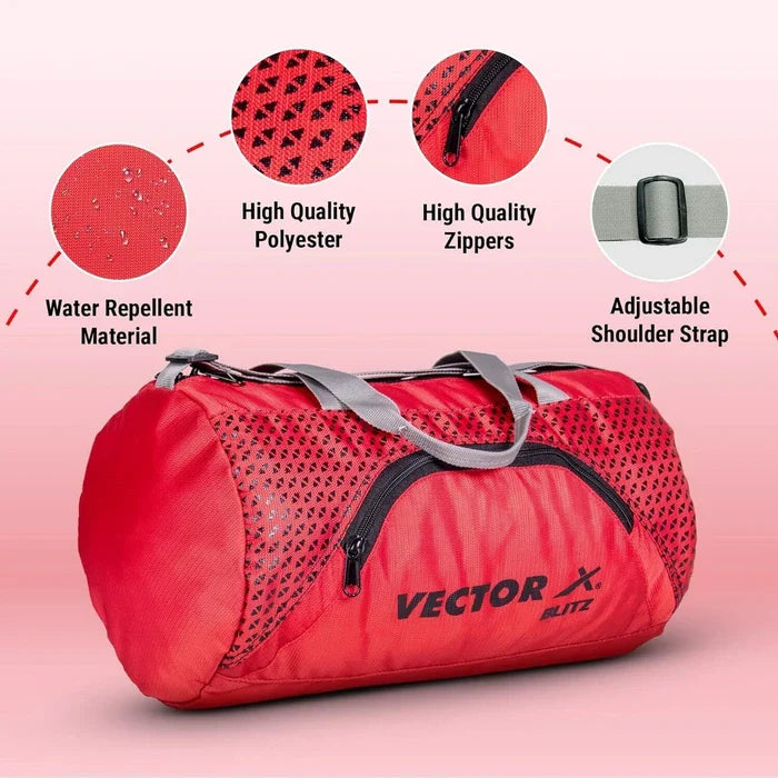 Vector X Blitz Gym Bag Combo for Men ll Gym Bag with Shoe Compartment and, Black Bottle, Black Wristband, Black Gloves ll Gym Bag & Fitness Kit & Gym Bag Combo