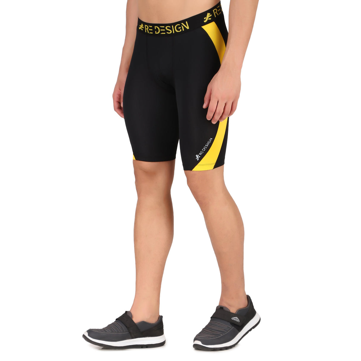 Nylon DC Curve Compression Shorts and Half Tights For Men (BLACK/YELLOW)
