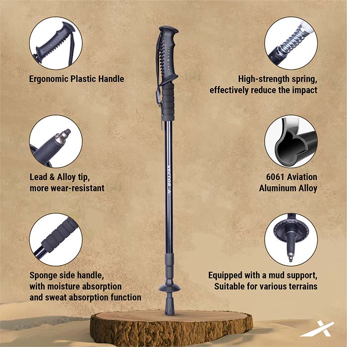 Vector X Trekking Poles Shock Absorbing Adjustable Hiking or Walking Sticks for Hiking Collapsible Strong,Lightweight Walking Pole, All Terrain Accessories and Carry Bag