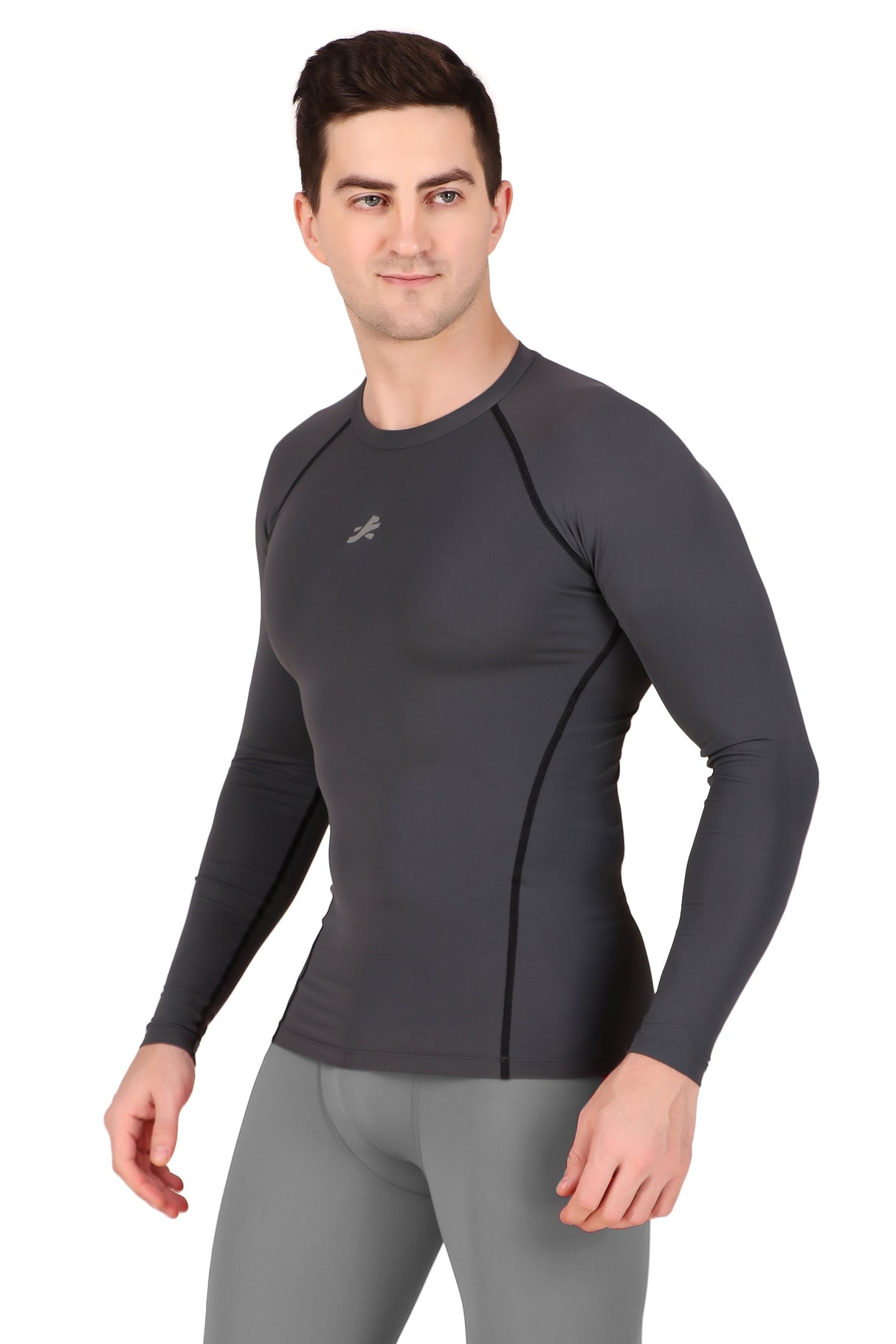 Nylon Compression Tshirt Full Sleeve Tights For Men (Dark Grey)