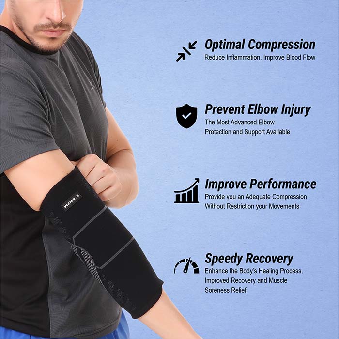Vector X Elbow Support with Anti Slip for Gym Elbow Band for Pain Relief Tennis Elbow Band for Men & Women Tennis Elbow Support for Badminton Cricket & Sports Elbow Sleeves/Elbow Guard