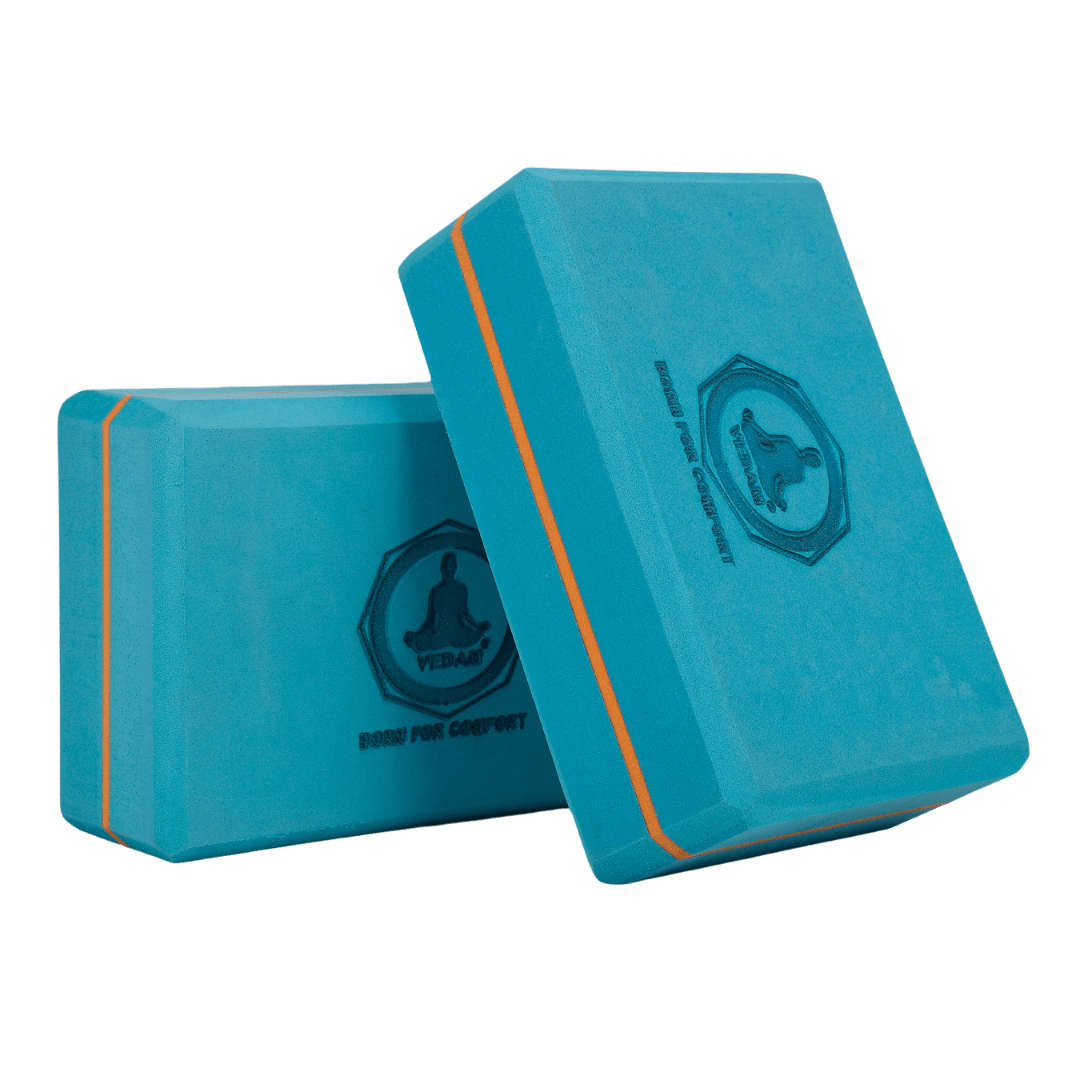 Vedam High Density EVA Foam Yoga Block Set of 2 For Men & Women (Aqua orange)