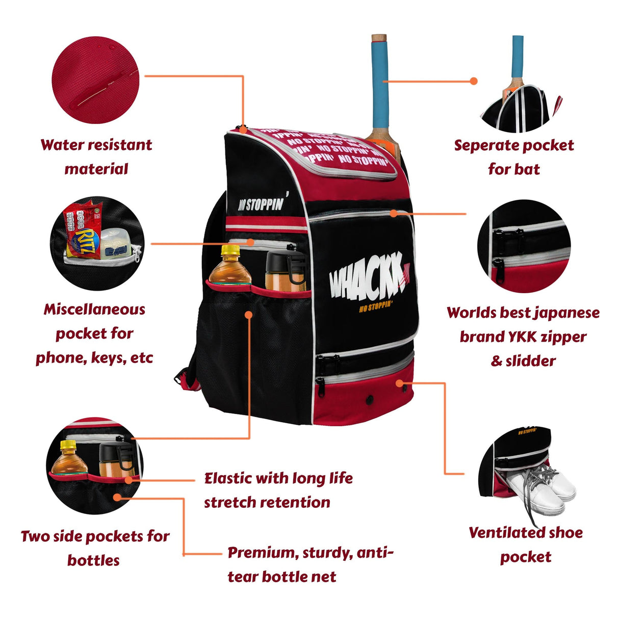 Blast Junior 37L Red Black|Cricket Kit Bag |1 Pocket for Bat |2 Water Bottle Holders|Upto 10yrs Kids Kitbag |Leg pad Upto 12.5 "|Shoe & Accessories Pockets |Lightweight |Dual Opening