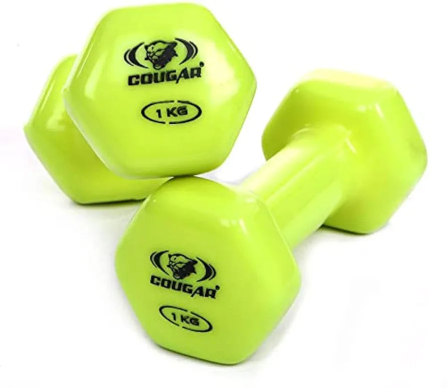 COUGAR Vinyl Hexa dumbbells, Vinyl coated hex shape dumbbells, Dumbbell set for Fitness, Strength Training & Home Gym Exercise 1 Pair