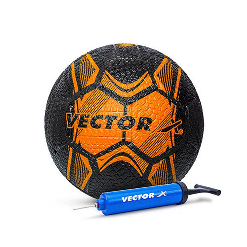 Vector X Street Soccer Rubber Moulded Indoor/Outdoor Water-Resistant Football + Pump with Butyl Bladder, Size 5, Suitable for Match and Training for Adults 15+ Years