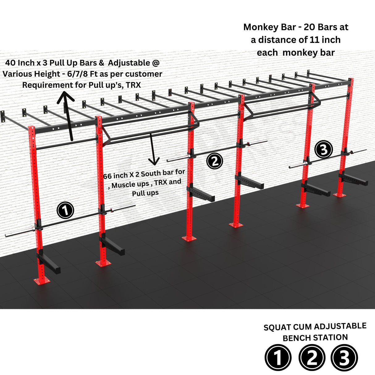 Wall Mounted CrossFit Rig - 24 Ft with Monkey Bar