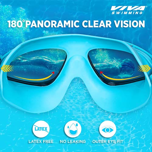 Viva Swimming Discovery Mask Goggle Comfortable Cushioned with Adjustable Head Strap Adult Swimming Goggles | Anti Fog, UV Protection, No Leakage, 180° Clear Wide Vision for Adults Men Women Teenagers