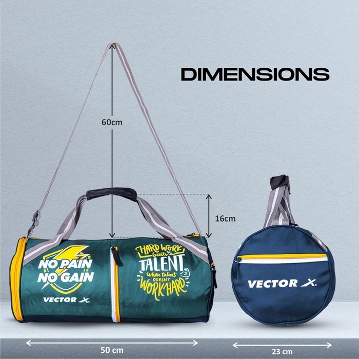 Vector X No Pain Gym Duffel 22L Sports Bag for Men and Women with Shoes Compartment Polyester | Front Utility Pocket |Durable Base | Adjustable Shoulder Strap