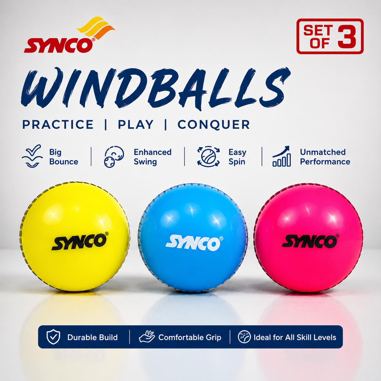 Windball Cricket Balls Pack of 3 90g- Synco (Pack of 2)