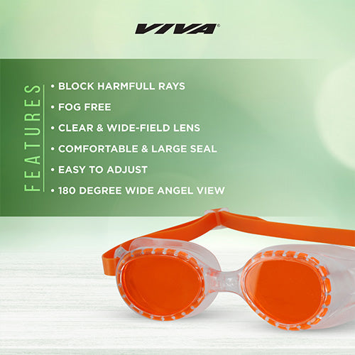 Viva Swimming VIVA-55 (Junior) Anti-Fog UV Protection 100% Silicone Swimming Goggles for Kids, Boys|Wide-Angle Vision Swim Glasses with Silicone Comfort & Adjustable Strap