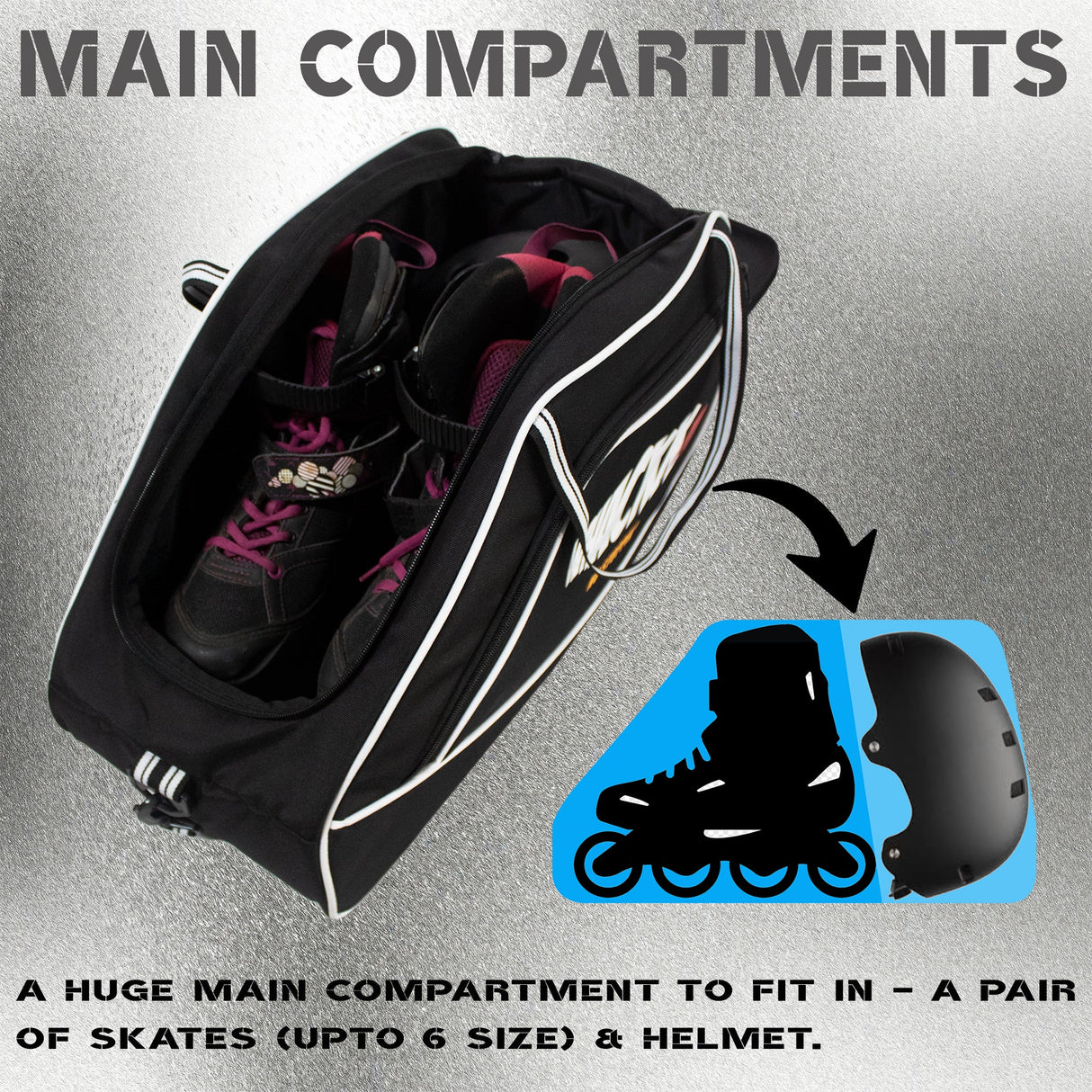 Flip Black Junior 33L|Skating/Gym/Sports/Travel Bag|Inline Roller Equipment Bag||Quad Ice Skates Kit|Kitbag|Easy Access Pocket|2 Bottle Holders|Compartment Fits in Helmet & Skates 6"
