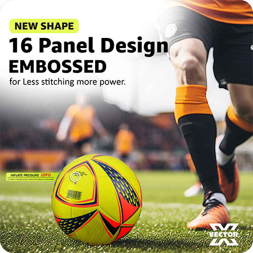 Vector X THRILL 16 Panel EMBOSSED TPU + SR Bladder Machine Stitched Ball|Ideal For Ground, Grass, & Artificial Turf Surface|Match|Training|Practice Soccer Football For Men, Adult, Boys above 15+ Age Size 5