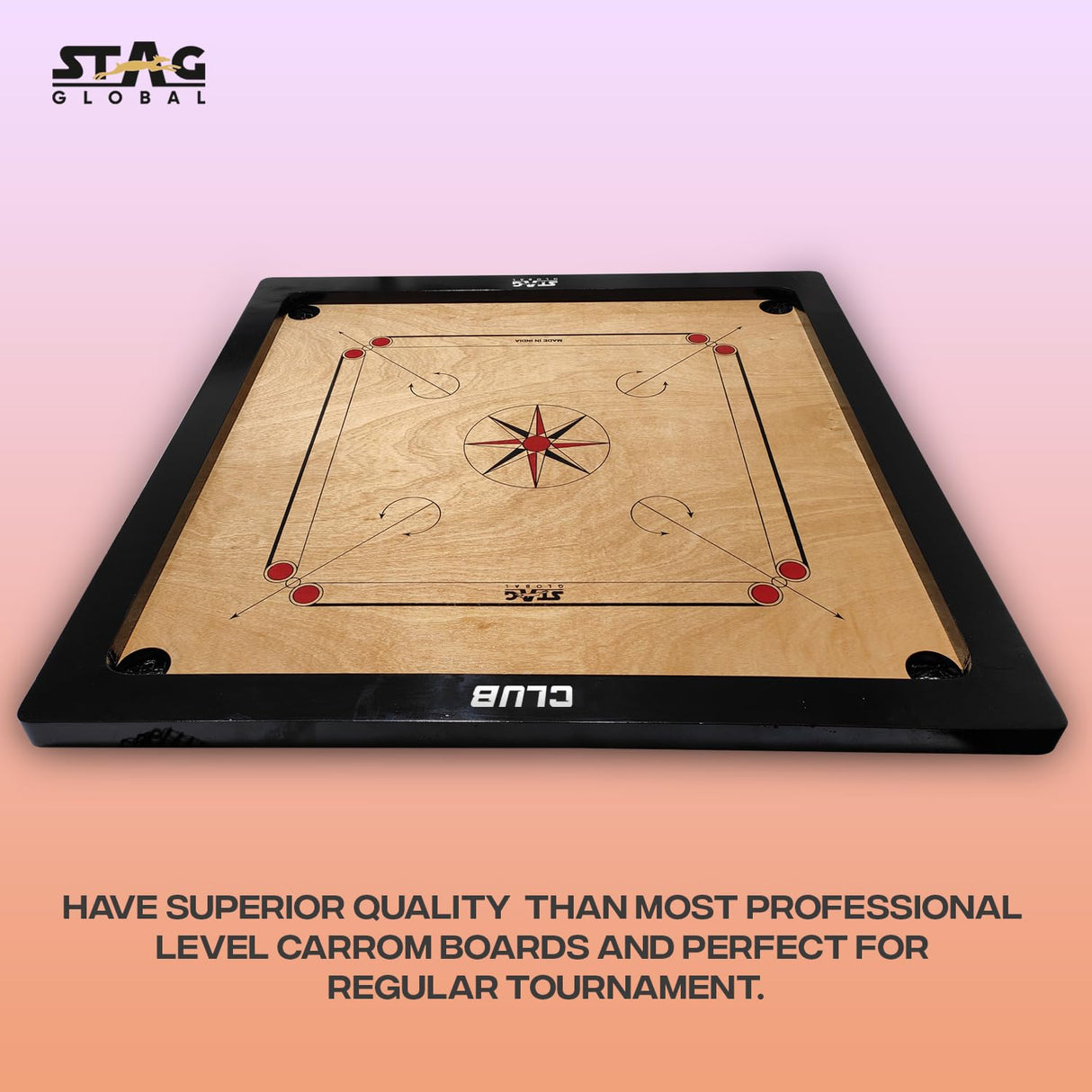 STAG GLOBAL Carrom Board Club | Premium Wood | Smooth Play Surface