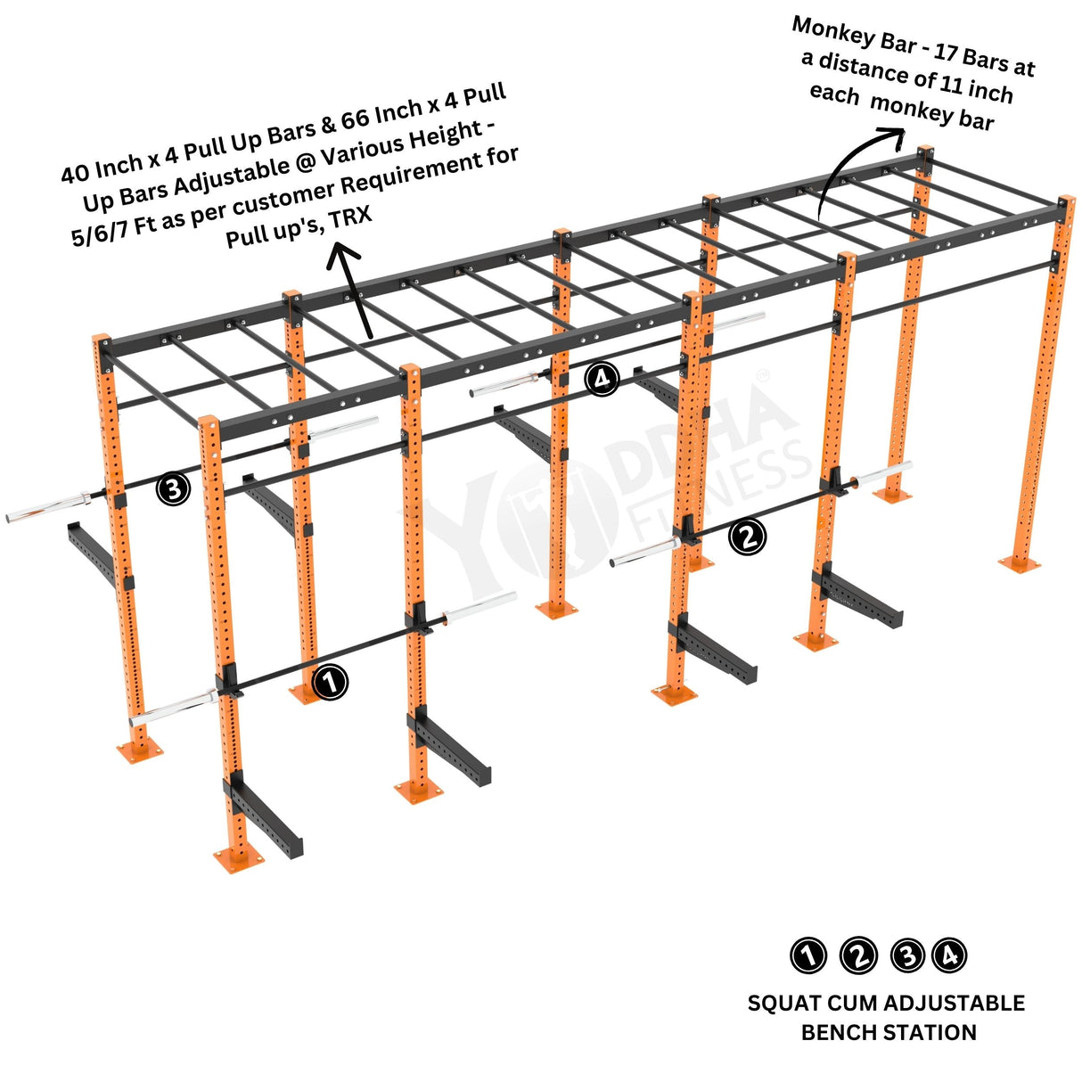 Freestanding CrossFit Rig - 20 Ft with Monkey Bar