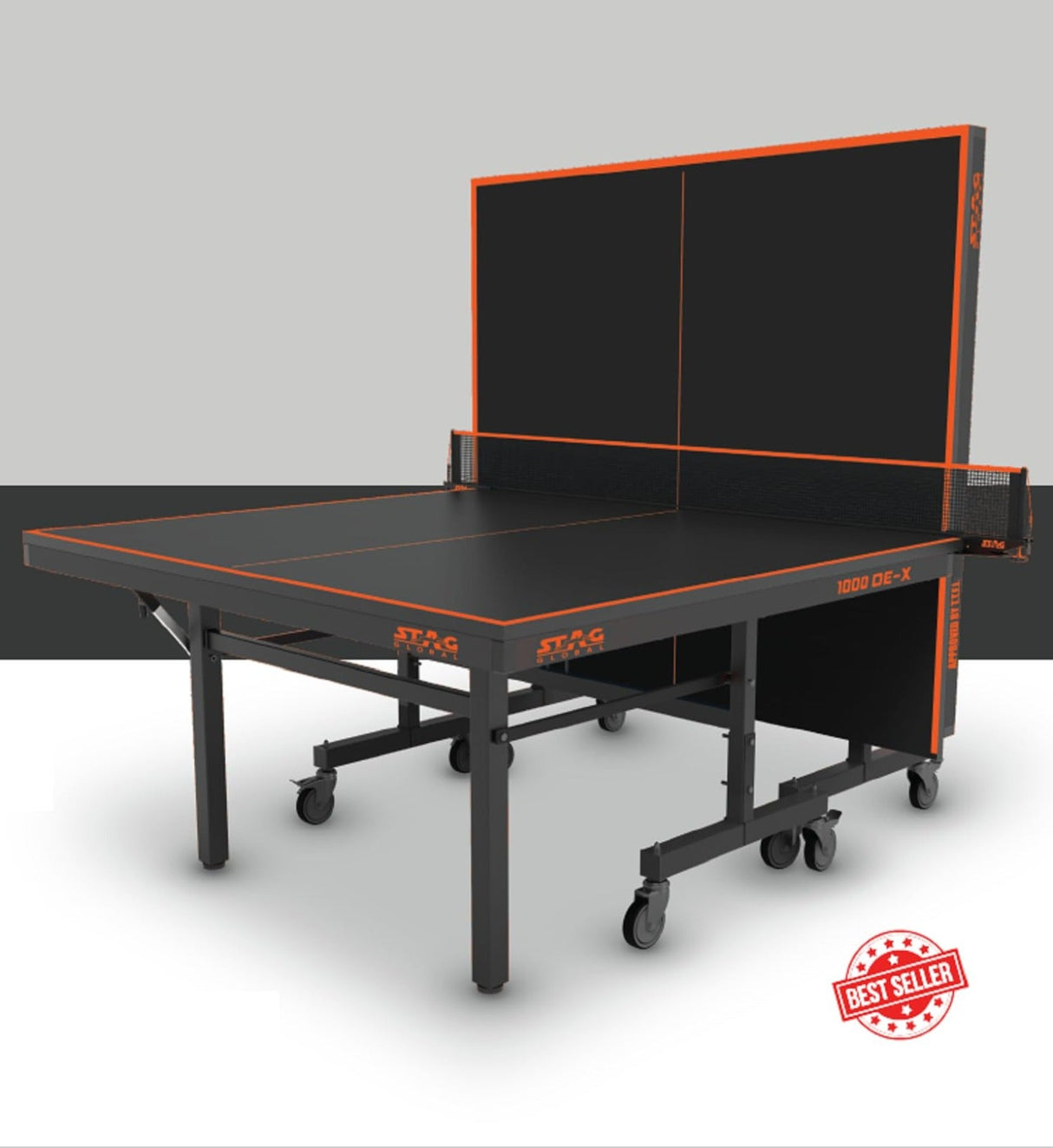 STAG GLOBAL 1000 DE-X Table Tennis Table | Full Size Professional Table with 1 Table Cover | 2 TT Rackets | 6 Balls | 1 Clamp Net