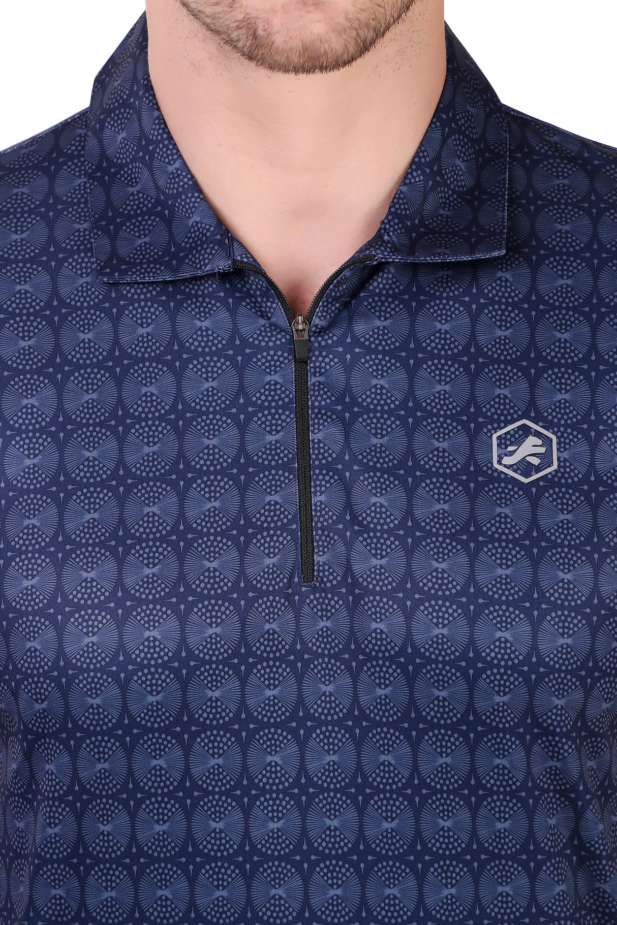 Performance Polo Zip Collar Tshirt For Men (Navy Pattern)