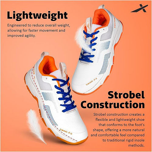 Vector X Swing 2.0 Cricket Shoes for Men & Boys Sports Shoes Lightweight Upper with TPU Fusing, EVA Midsole with Rubber Oustole Cricket Practice/Professional (Whie-Orange)