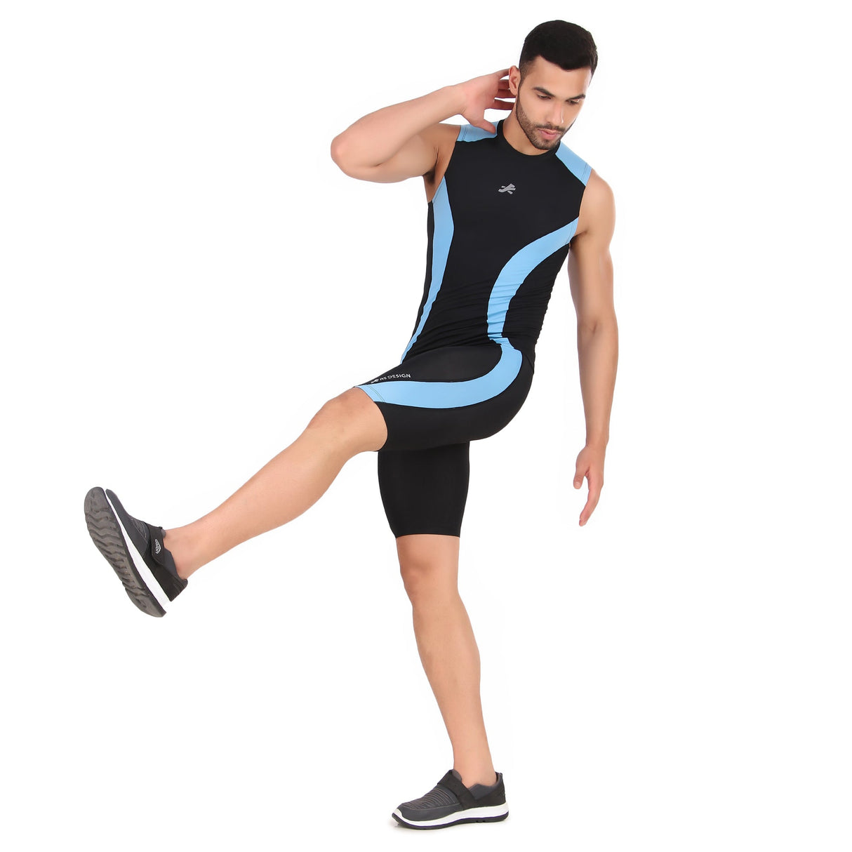 Nylon DC Curve Compression Shorts and Half Tights For Men (BLACK/AQUA)
