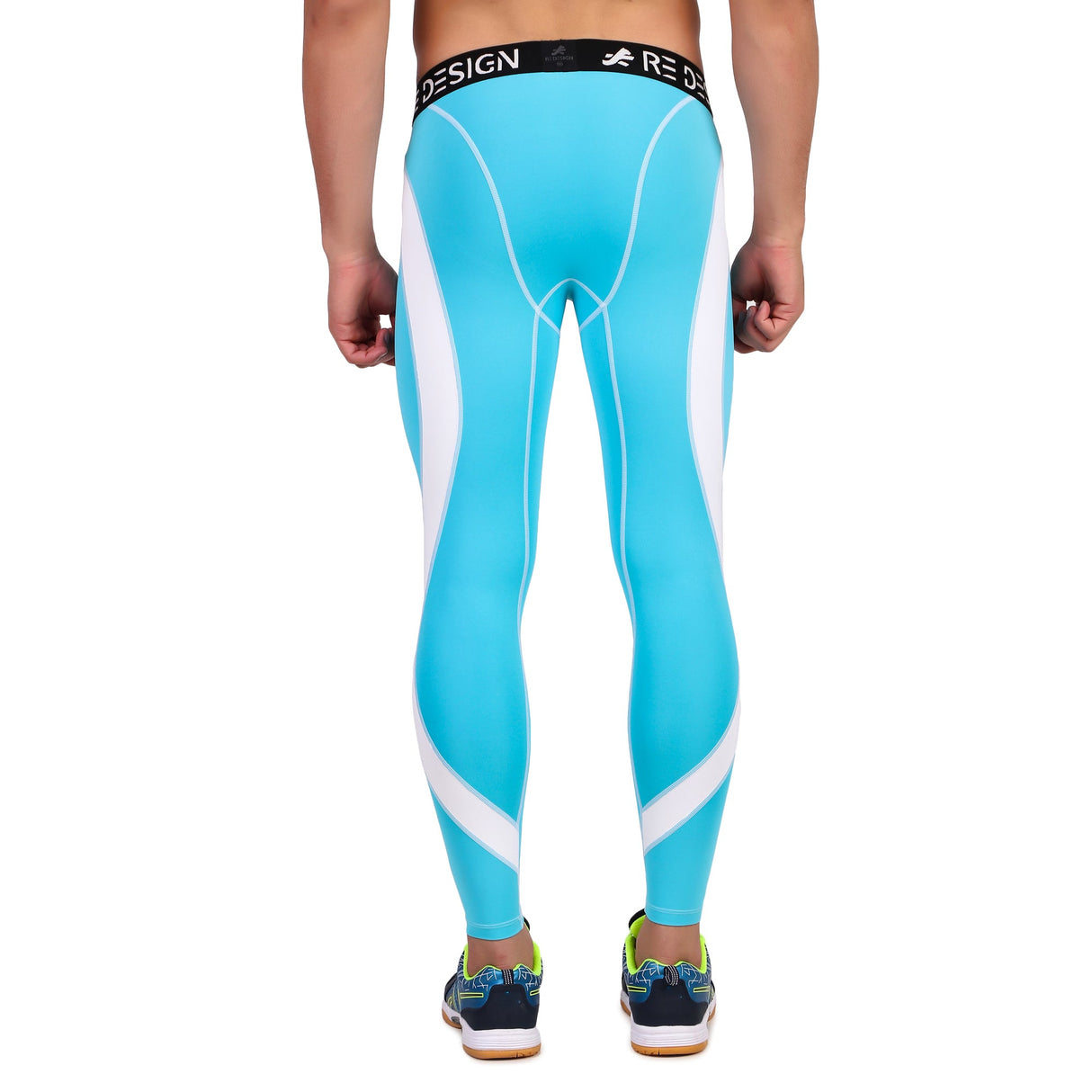 Men's Polyester Compression Pant and Full Tights (Aqua/White)