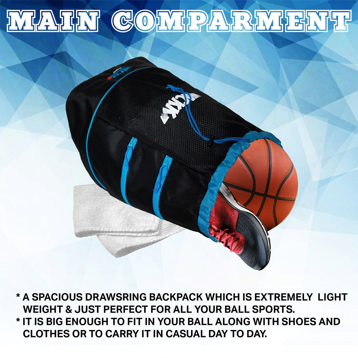 Goal Black Blue Soccer |Equipment Bag|Basketball Volleyball Throwball Drawstring Backpack |Shoes Mobile Bottle Holder Pocket|Sports Men Boys Bag |Dori Backpack|Gym Bag |Kitbag Kit Bag