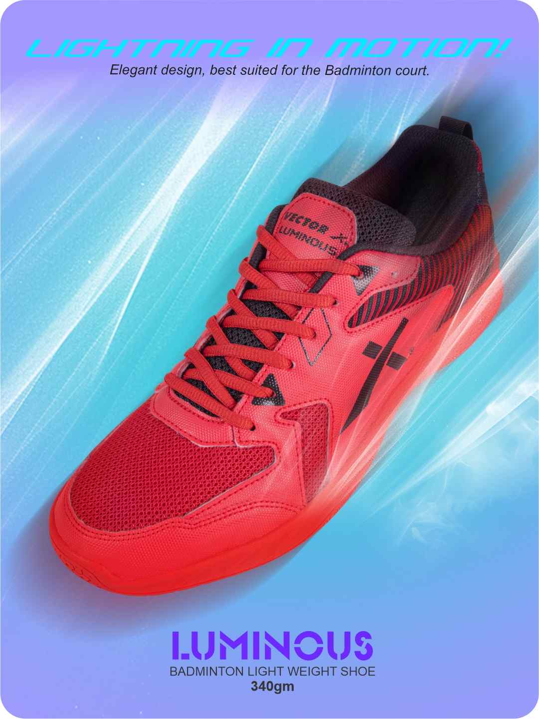 Vector X Luminous Tennis/Badminton Court Shoe, Elegent Design, Rubber Sole, Slip Resistance, Light Weight, EVA Insocks for Comfort