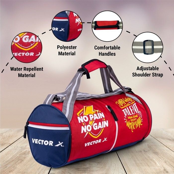 Vector X No Pain Gym Duffel 22L Sports Bag for Men and Women with Shoes Compartment Polyester | Front Utility Pocket |Durable Base | Adjustable Shoulder Strap