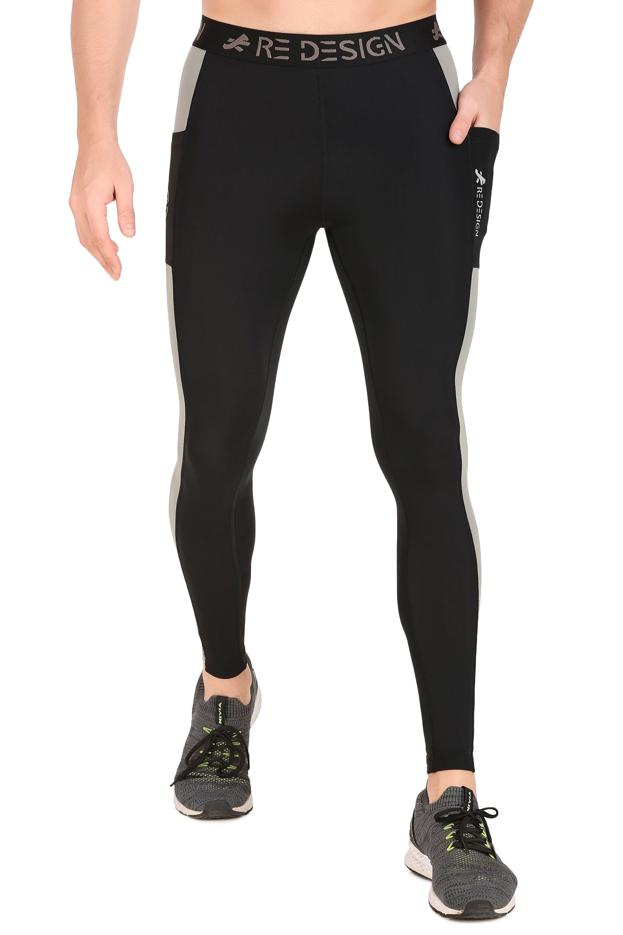 Men's DC Pocket Nylon Compression Pant and Full Tights (Black/Light Grey)
