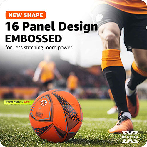 Vector X THRILL 16 Panel EMBOSSED TPU + SR Bladder Machine Stitched Ball|Ideal For Ground, Grass, & Artificial Turf Surface|Match|Training|Practice Soccer Football For Men, Adult, Boys above 15+ Age Size 5