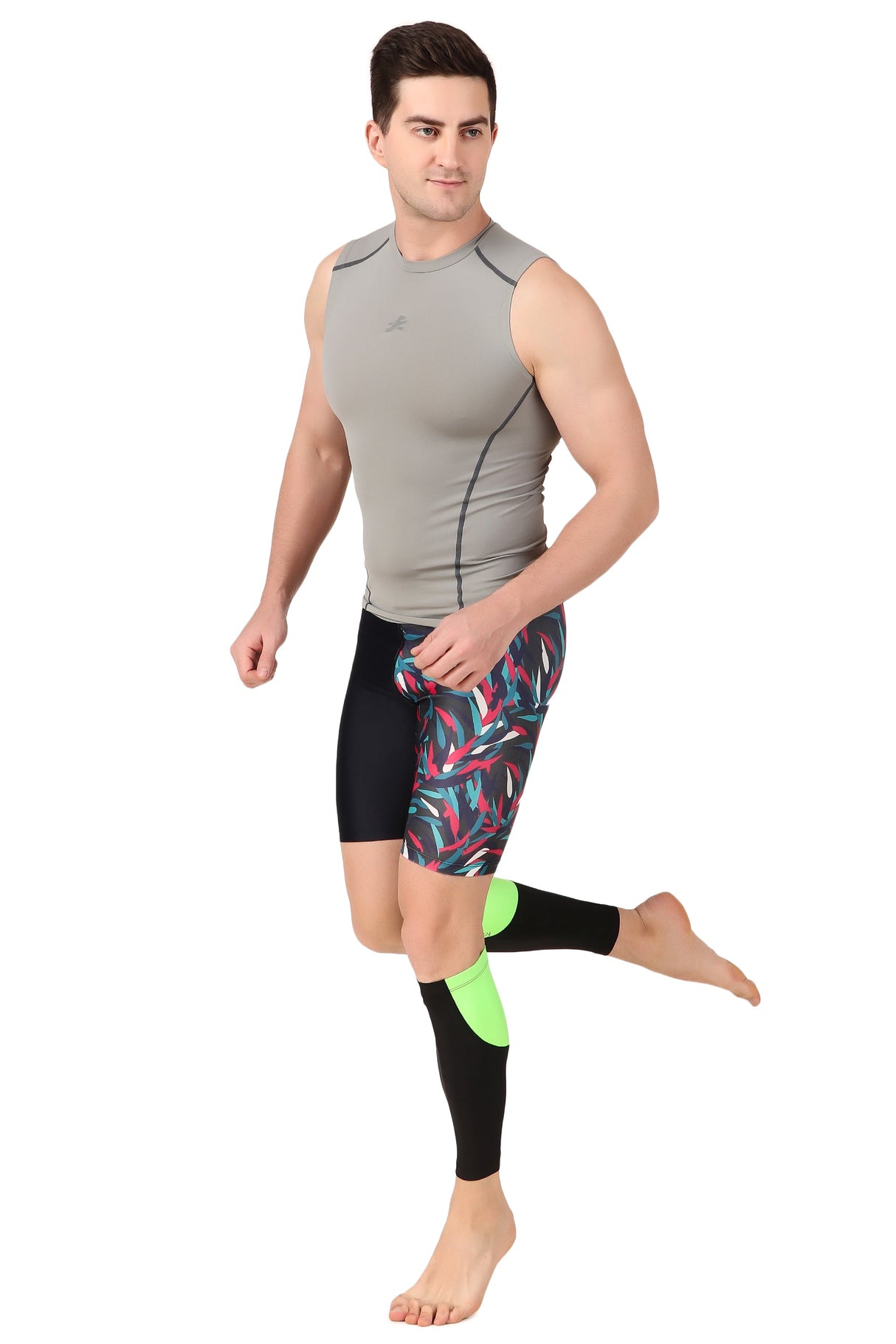 Polyester Compression Calf Sleeves (Black/Neon Green)