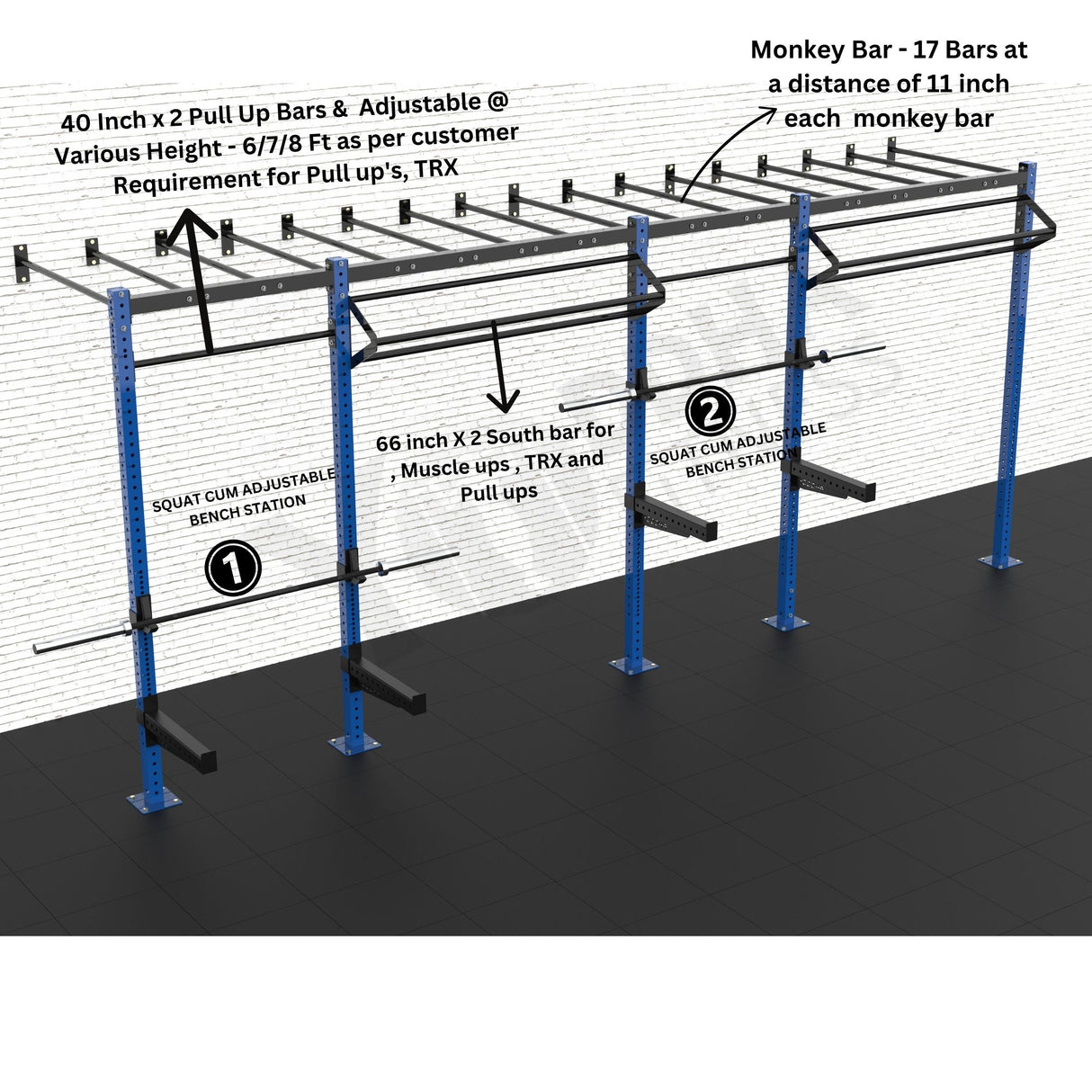 Wall Mounted CrossFit Rig - 20 Ft with Monkey Bar