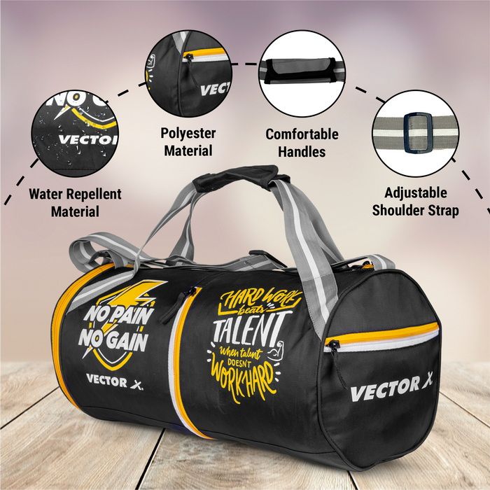 Vector X No Pain Gym Duffel 22L Sports Bag for Men and Women with Shoes Compartment Polyester | Front Utility Pocket |Durable Base | Adjustable Shoulder Strap