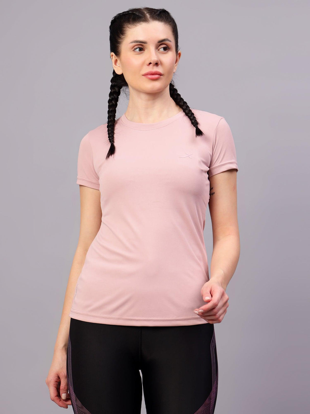 OGT-380 Women Solid Round Neck Polyester Fushia Red T-Shirt
