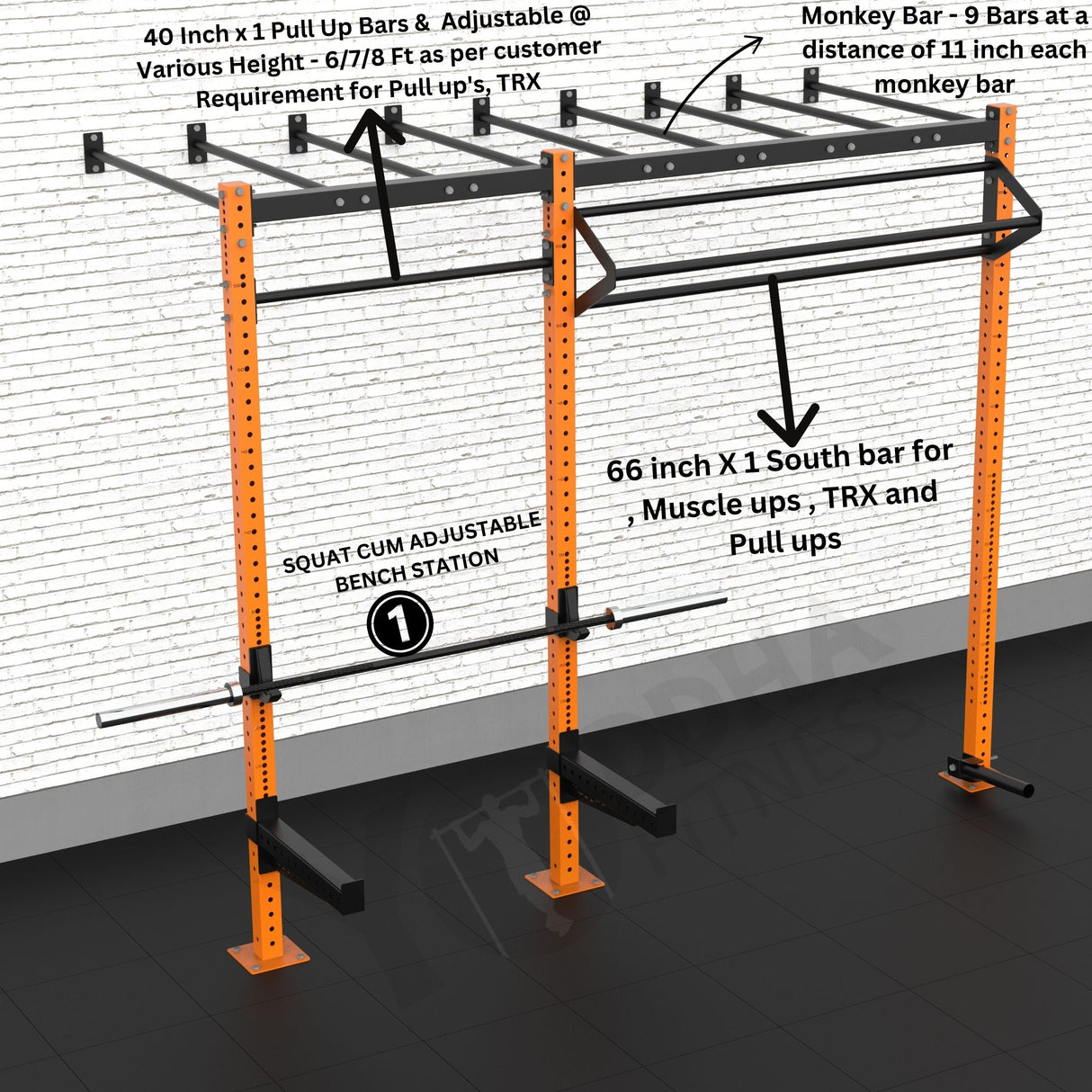 Wall Mounted CrossFit Rig - 10 Ft with Monkey Bar