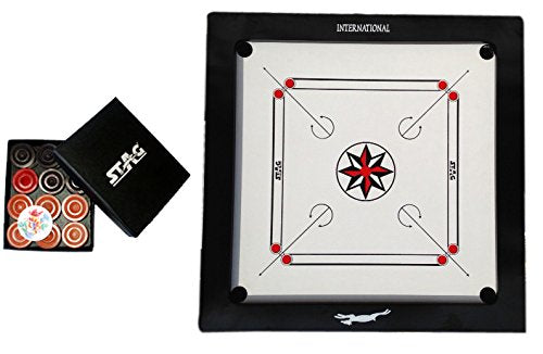 STAG GLOBAL International Carrom Board 4" With Wheels | 29x29 Inch Premium Play Area | 12mm Prelaminated Particle Board