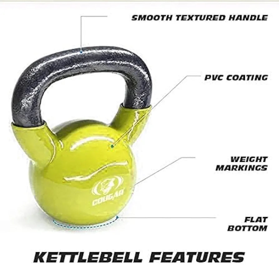 COUGAR 10kg Vinyl Kettlebell for Home Gym & Strength Training | Cast Iron Core with Vinyl Coating | Wide Non-Slip Handle | Ideal for CrossFit, Full Body Workouts, Cardio & Functional Fitness
