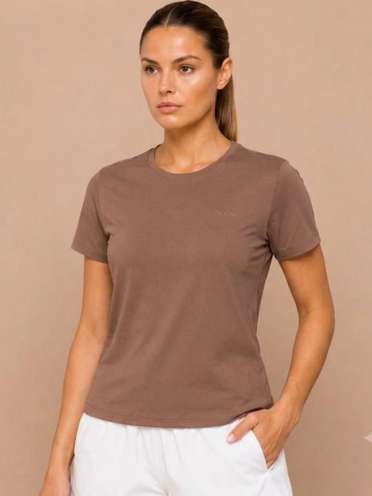 Brown Cotton Lycra Tee