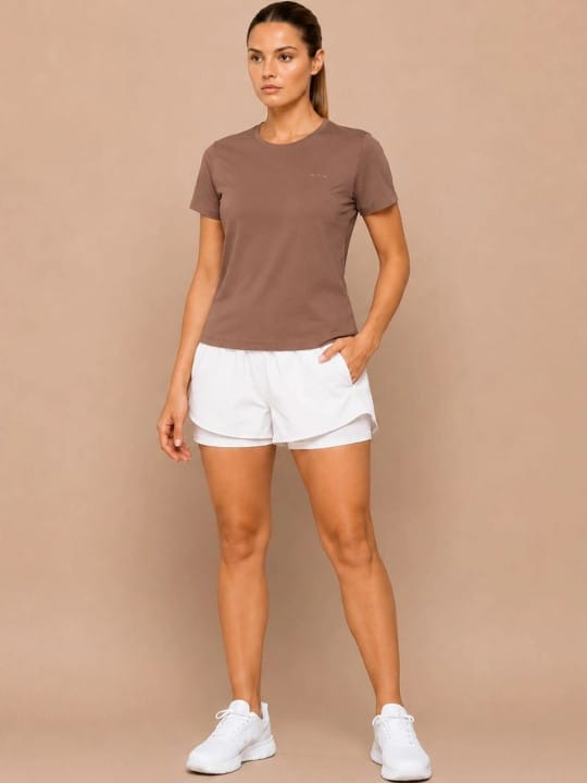 Brown Cotton Lycra Tee
