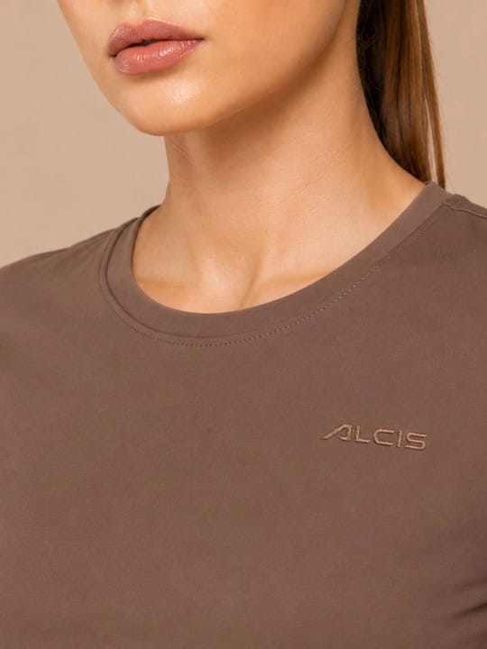 Brown Cotton Lycra Tee