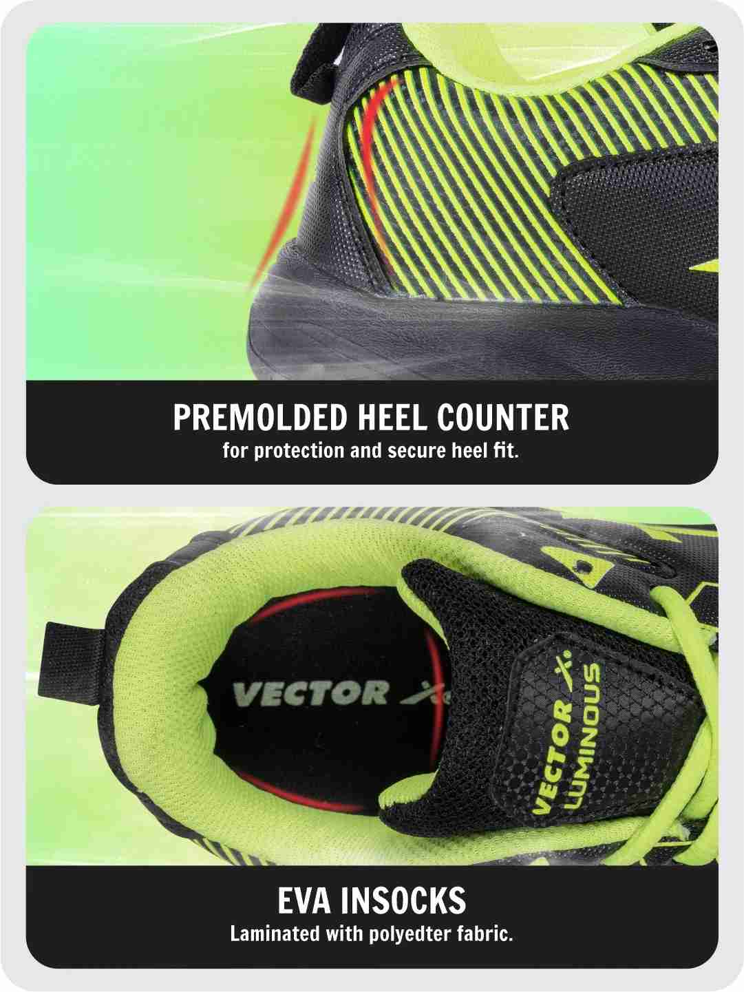 Vector X Luminous Tennis/Badminton Court Shoe, Elegent Design, Rubber Sole, Slip Resistance, Light Weight, EVA Insocks for Comfort