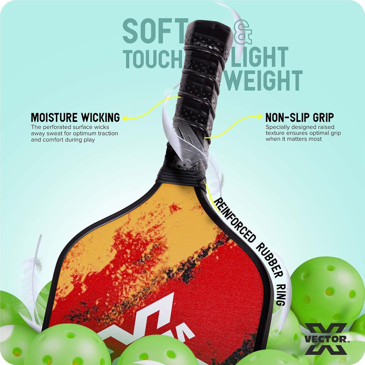 Vector X FIRE Pickle Bat, Lightweight Carbon Fiber Material, Face Honeycomb Composite Core Paddle Low Edge Guard, Durable, Lightweight Pickleball Racket (1 Racket+ 2 Pickle Ball+Carry Bag)