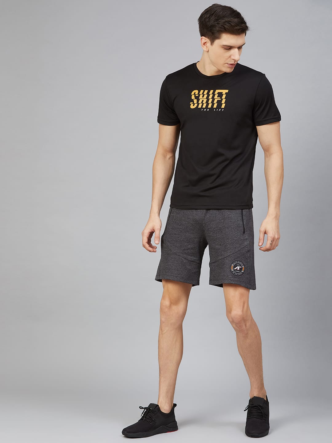 Alcis Men Charcoal Grey Solid Regular Fit Sports Shorts