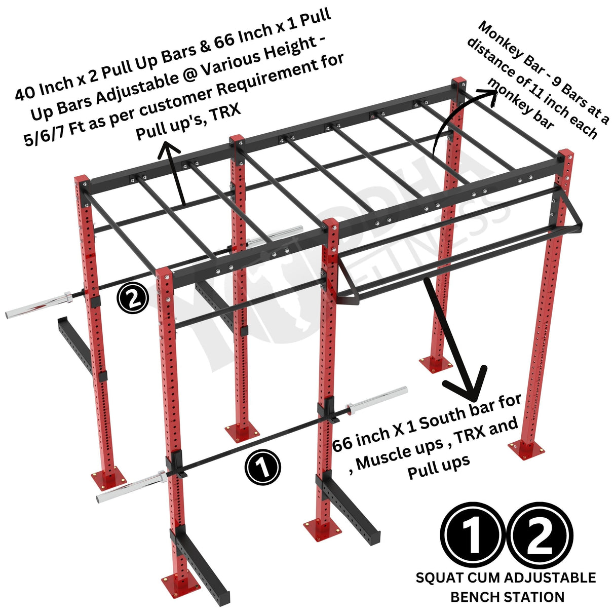 Freestanding Crossfit Rig - 10 Ft with Monkey Bar