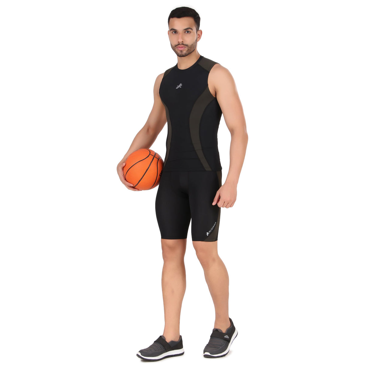 Nylon DC Compression Tshirt Cutsleeves Tights For Men (Black/Green)
