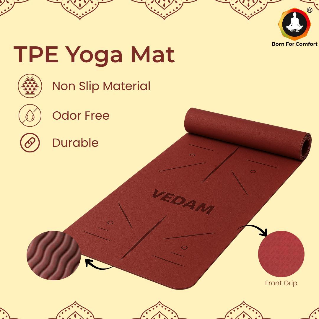 Vedam TPE Alignment Yoga Mat (Wine) 8MM