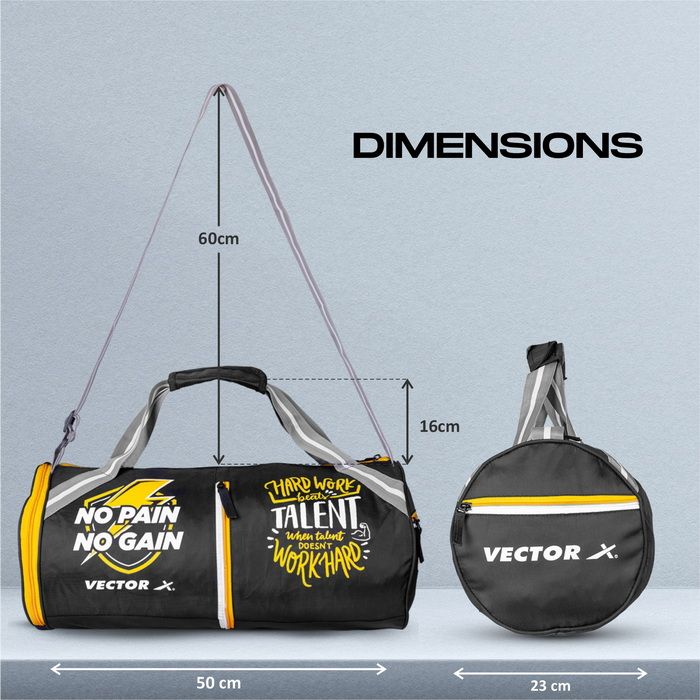 Vector X No Pain Gym Duffel 22L Sports Bag for Men and Women with Shoes Compartment Polyester | Front Utility Pocket |Durable Base | Adjustable Shoulder Strap