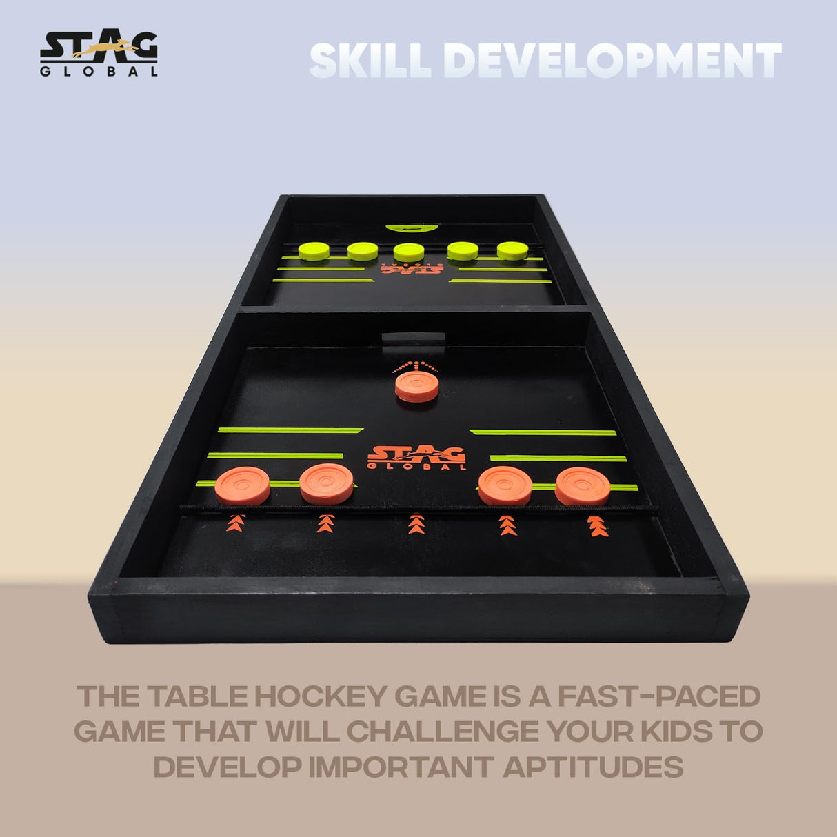 STAG GLOBAL Premium Wooden Large String Hockey Table Game | Fast Sling Puck Game | Family Fun Game | Game for All Ages