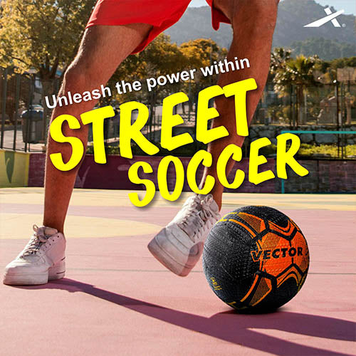 Vector X Street Soccer Rubber Moulded Indoor/Outdoor Water-Resistant Football + Pump with Butyl Bladder, Size 5, Suitable for Match and Training for Adults 15+ Years