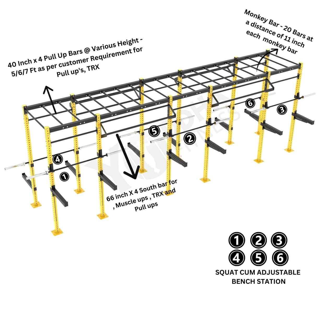 Freestanding CrossFit Rig - 24 Ft with Monkey Bar