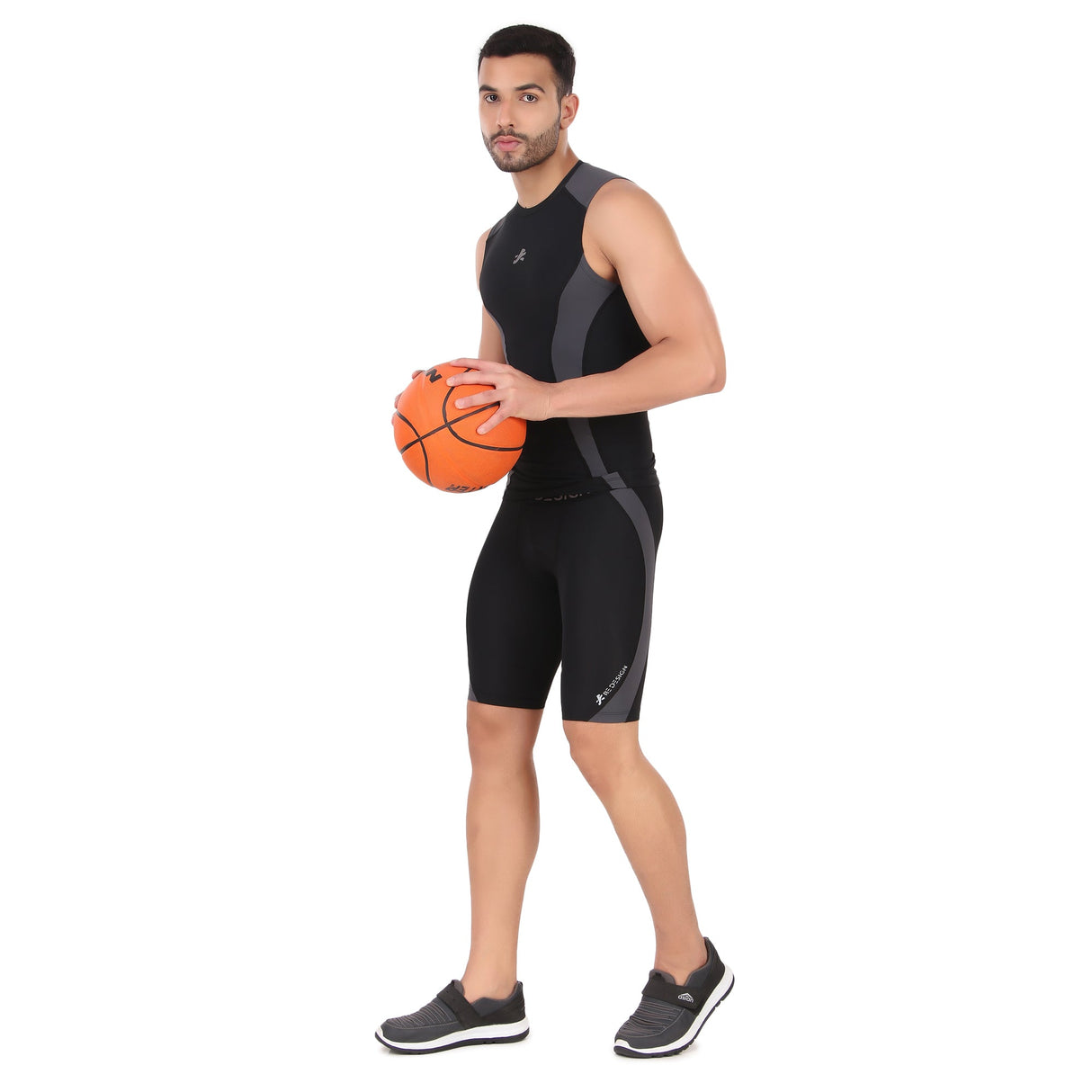 Nylon DC Compression Tshirt Cutsleeves Tights For Men (Black/D.Grey)